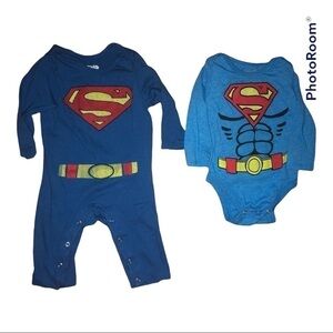 2 Baby Infant Superman Superhero Onesie Outfits